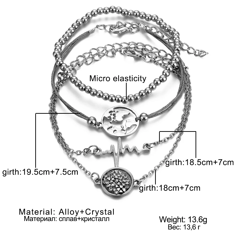Vienkim 4 шт. комплект оригинальность Lightning тренд личности карта мира регулируемый браслет Открытие браслет Bijoux ювелирный подарок