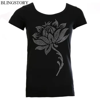 

BLINGSTORY High Street Summer Tops Diamond Flower Women Cotton T Shirt 6XL
