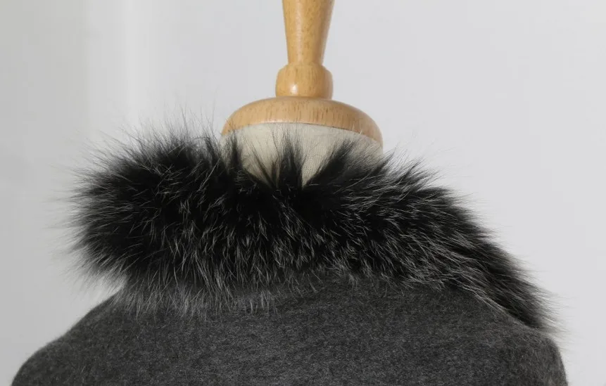 Серый шарф женский Дамы Зимняя Осень-весна обертывания 100% из чистого кашемира натуральным лисьим меховая отделка изделие S18