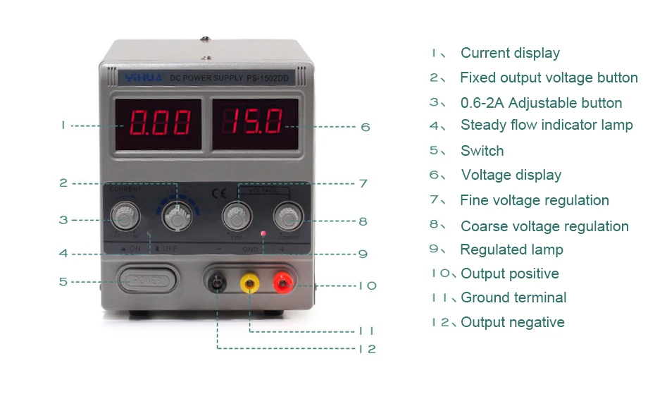 YIHUA 1502DD DC Питание Регулируемый цифровой 15В 2A 0,1 V 0.01A Напряжение регуляторы телефон ремонт мини лаборатория Питание