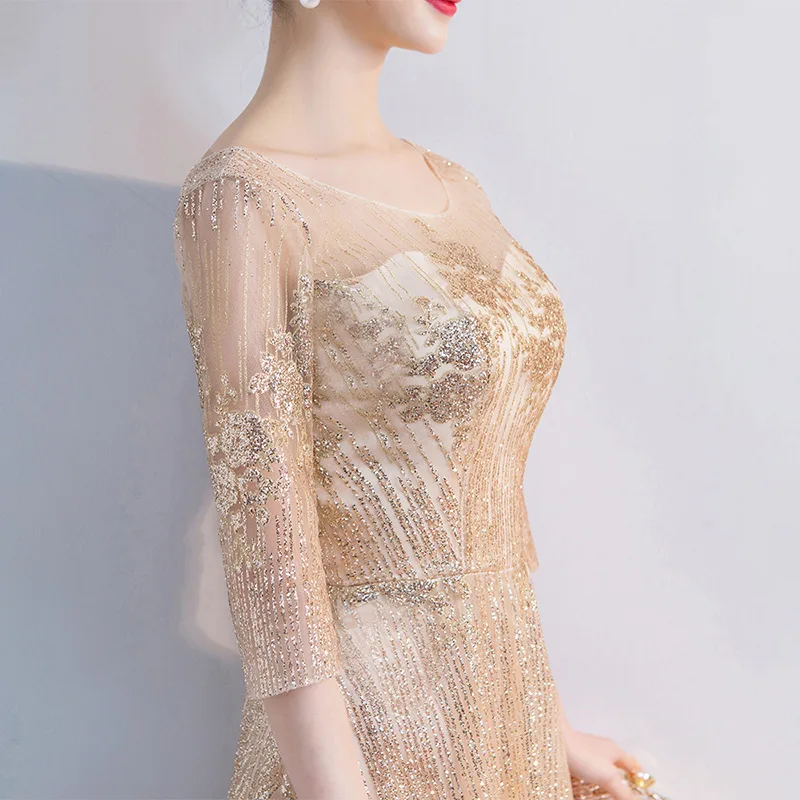 Золотое элегантное платье с открытыми плечами, Благородное женское платье с пайетками, Qipao, свадебное платье подружки невесты, винтажное платье высокого качества, размер S-XXL