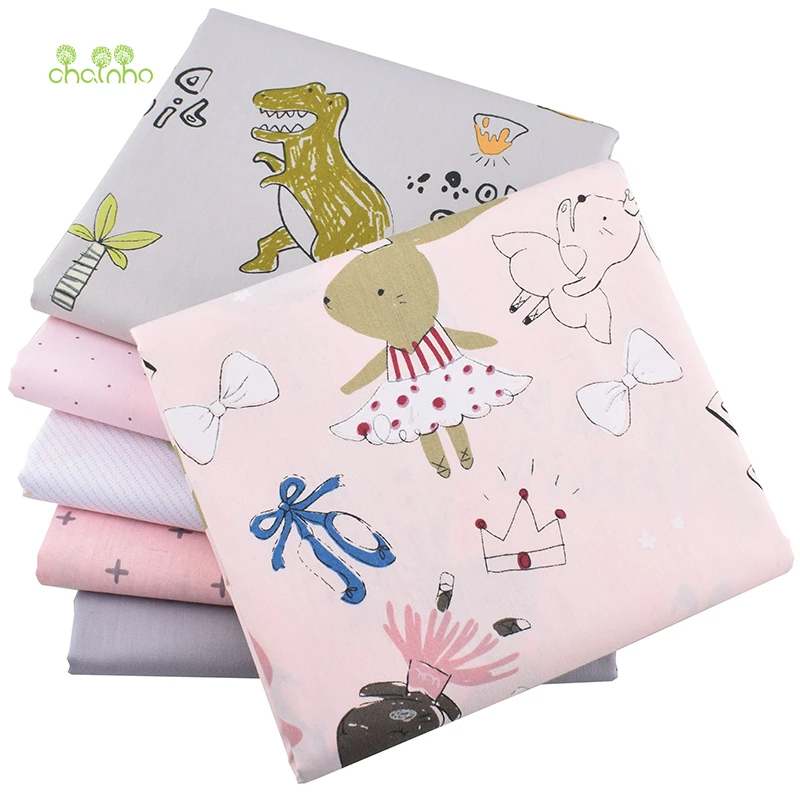 Chainho, серия розовых и серых мультфильмов, саржевая хлопковая ткань с принтом, Лоскутная Ткань для шитья и стеганого шитья, материал для детей и малышей
