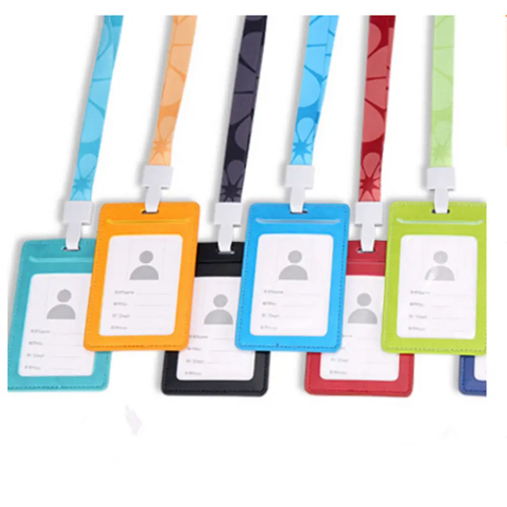 

1PC Leather Card Holder with Necklace Lanyard School/Office Supplies Credit Card Badge Holder