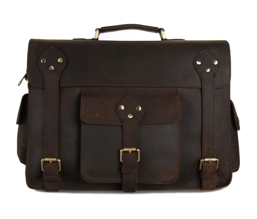 

J.M.D Crazy Horse Leather Handbag Vintage Top Handle Men's Briefcases Can Used For Shoulder Bags 7200R