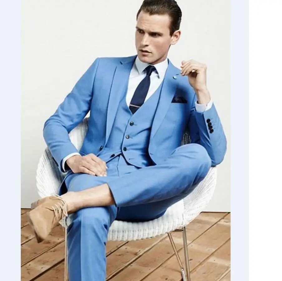 Costumes Bleu Clair Sur Mesure Pour Hommes Ensemble De