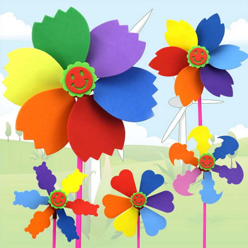 

1 Pc 38*20cm Fun Creative Color Wind Spinners Windmill Decoration Baby DIY EVA Sponge Educational Kids Toys for Children Gifts