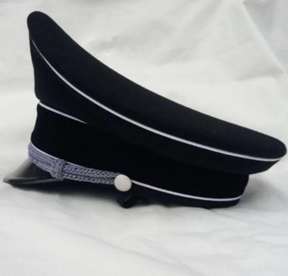 WW2 Army Caps Collectibles Black Officer Large Brimmed Hats Woolen Cloth