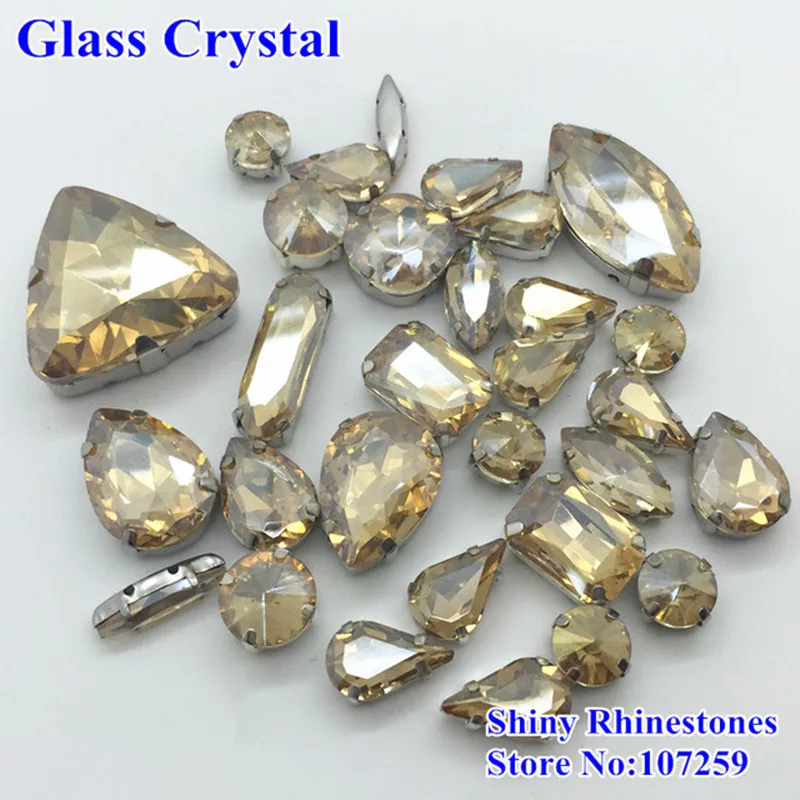 

TopStone Golden Shadow Glitter Glass Crystal Sew On Rhinestone With Claw Diy Colorful Dress Stones For Clothing