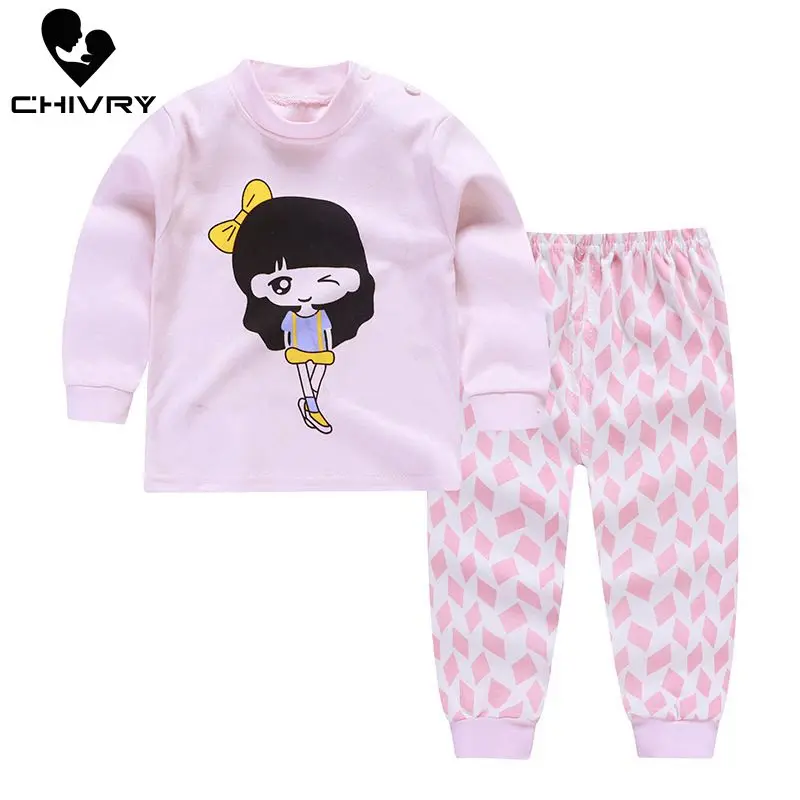 Kids Boys Girls Pajama Sets Cartoon Print Long Sleeve O-Neck Cute T-Shirt Tops with Pants Toddler Baby Autumn Sleeping Clothes