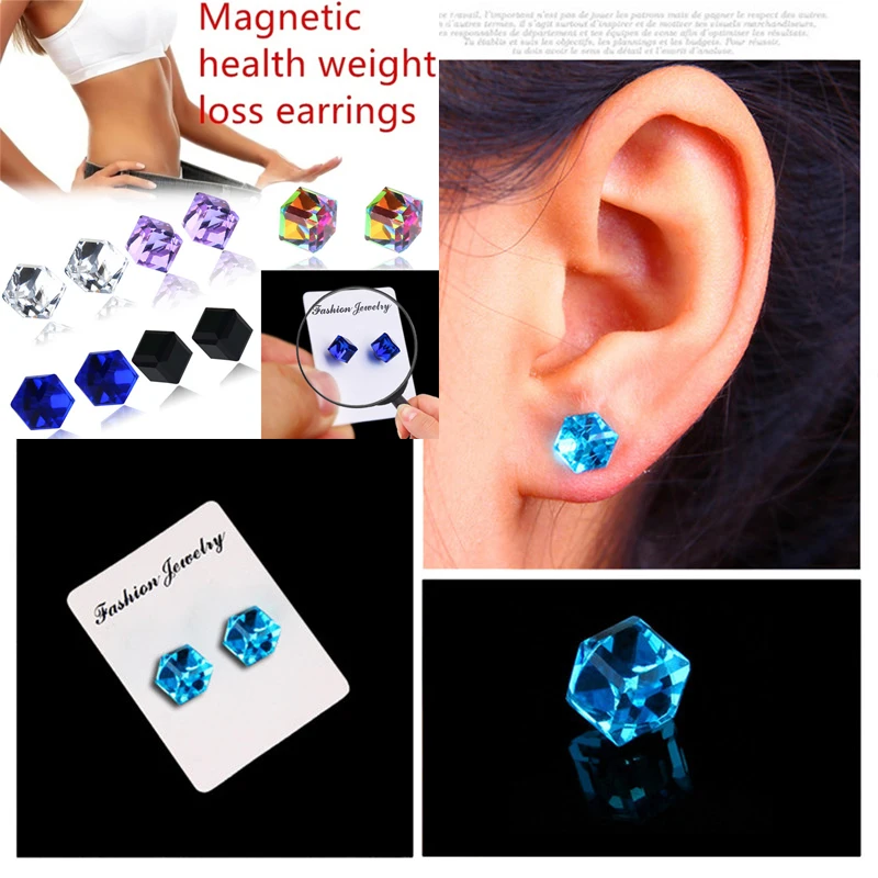 

Earring Crystal Exquisite Strong Magnetic Stud Earrings Sparkling No Ear Hole Water Cube Box Cube Stone For Woman Party Jewelry