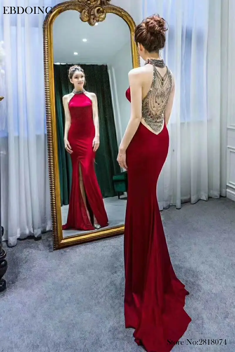 

Robe de soiree Elegant Mermaid Evening Dress Halter Neckline Vestidos de festa Sleeveless Prom Dresses Custom Made Plus Size