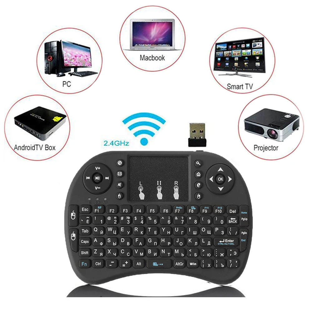 2,4 ГГц Беспроводная Клавиатура Тачпад Fly Air mouse для Android tv Box телеприставка компьютер PS3 Английский Русский Испанский