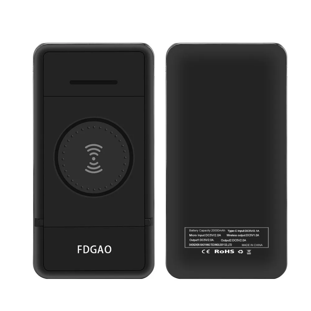 FDGAO, портативная беспроводная зарядка, внешняя батарея, двойной USB внешний аккумулятор, 20000 мА/ч, беспроводное зарядное устройство, внешний аккумулятор для iPhone X 8, samsung
