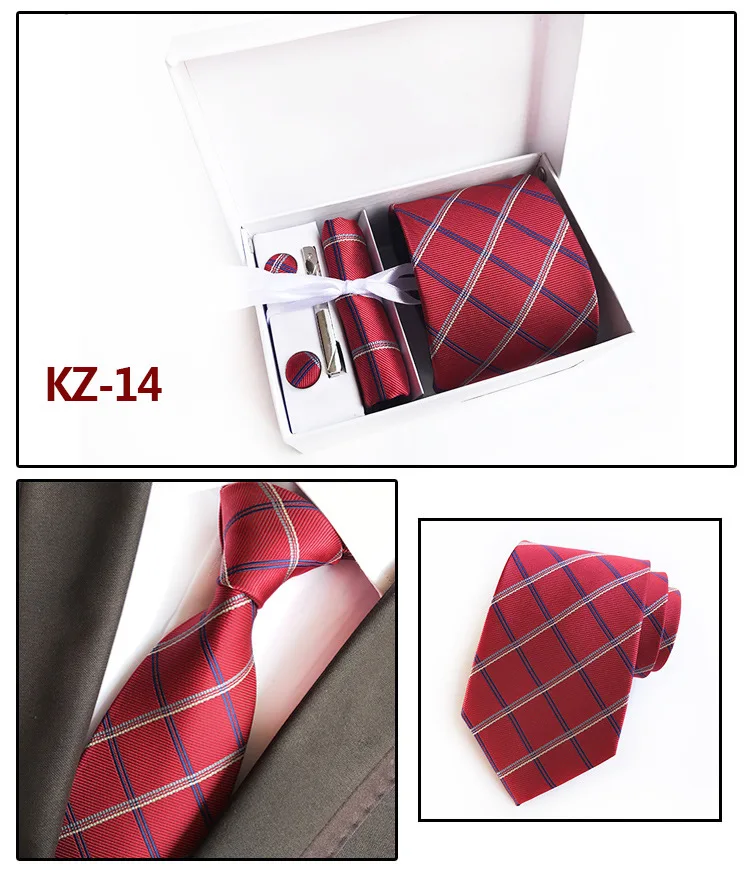 8 см Новая Классика Геометрическая полосатый проверяет клетка, жаккард Woven 100% шелковый галстук Для мужчин галстук + платок + запонки + клипы
