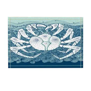 

Bed and Bathroom Carpet Kitchen Mats Abstract Ocean Creature Decor, Marine Life Big Crab in Waves Non-Slip Doormat