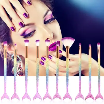 

10Pcs Mermaid Makeup Brush Set Fish Tail Foundation Powder Eyeshadow Make up Brushes Contour Blending Cosmetic Brushes