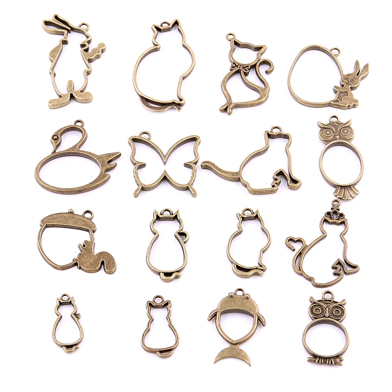 

16PCS Mixed Antique bronze Hollow butterfly rabbit cat owl Charms Pendant Jewelry Making Diy Charm Handmade Crafts H3006