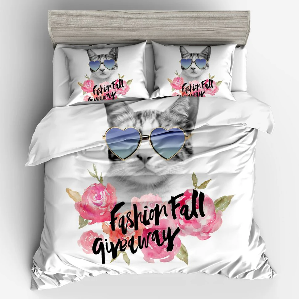 

Twin Size Bedding Set Animal Cat Dog 3d His and Hers Duvet Cover Sets Queen Full King Kids Bed Quilt Cover Pillow Cover America
