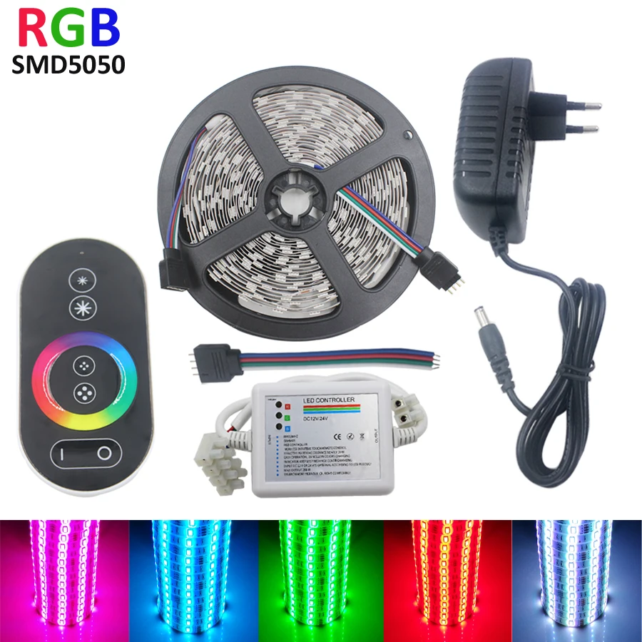 

5M LED Strip SMD 5050 Led Strip Light Waterproof RGB Strip Flexible Ribbon Diode Tape with Wireless controller DC 12V Adapter