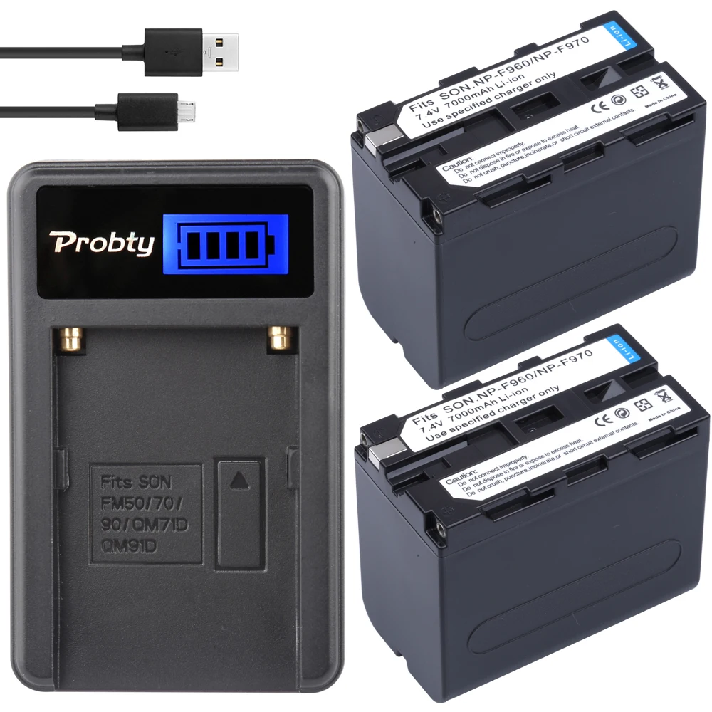 Probty 2 шт. NP F970 F960 NPF960 батареи + USB ЖК зарядное устройство для Sony DCRVX2100 HDRFX1 HDRFX7 HD1000U HVRZ1U