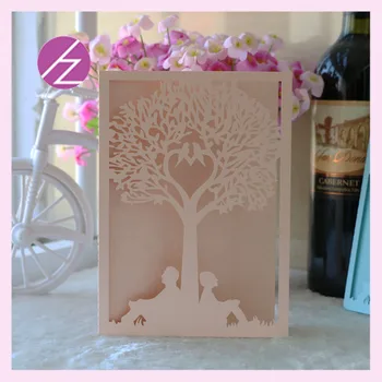 

12psc/lot Romantic and sweet love wedding Invitation card tree and happy couple luxurious wedding invitation decoratio Qj-106