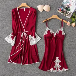 Мода 2019 PKSAQ Для женщин пикантные шелковый халат и платье набор сна + халат комплект из двух предметов 5 цветов халат невесты Свадебная Пижама