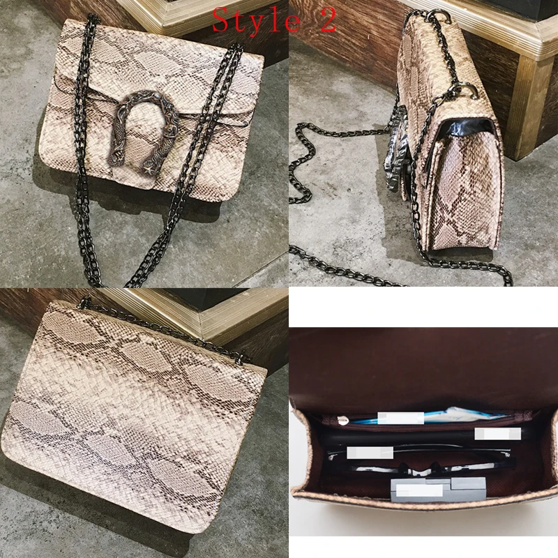 Bolso de Mujer de marca de moda de serpiente Bolso de mensajero de cuero de PU de cocodrilo Cadena de diseñador bandolera Bolso de mano de Mujer