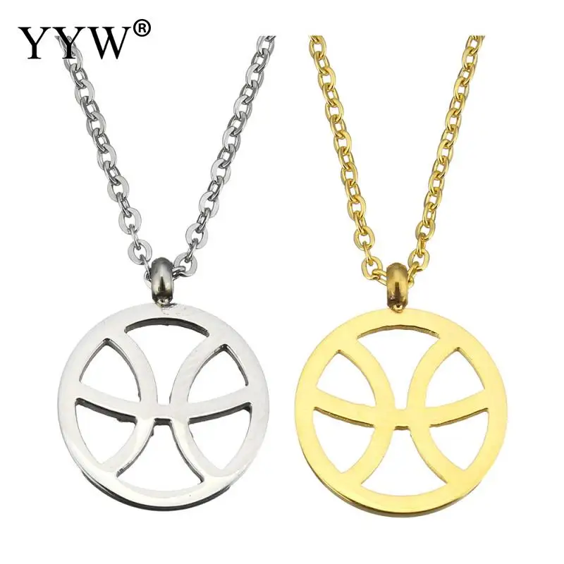 

YYW New European Punk Women Men Gold-color Stainless Steel Jewelry Necklace Pisces Zodiac Constellation Signs Pendant Necklaces