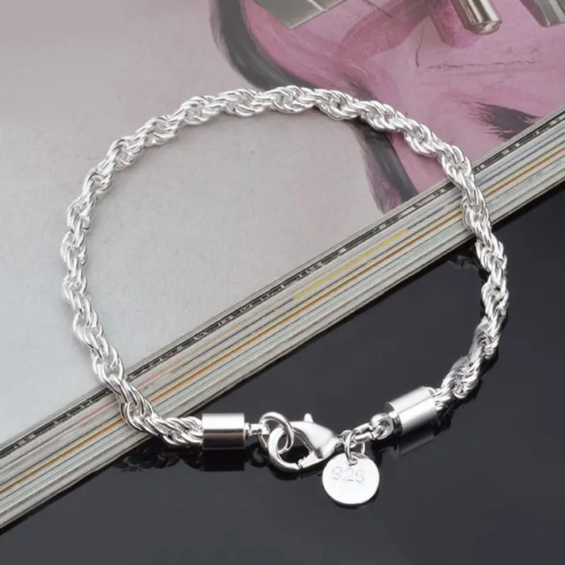 Hot Sale Beautiful Fashion Elegant Silver Plated WOMEN 4MM Rope Lovely Bracelet Good Quality Gorgeous Jewelry | Украшения и