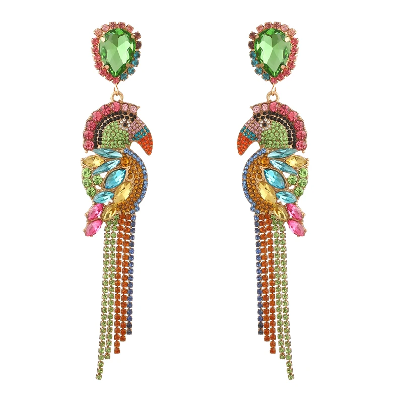 luxury Birds big earrings women earrings statement long tassel fashion colorful rhinestone chandelier earings jewelry