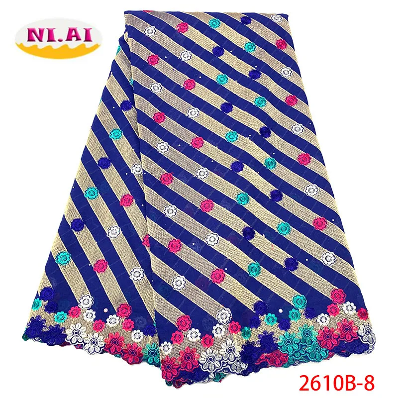 

Blue High Quality Cotton Lace Fabric 2019 Latest Swiss Voile African Stones Swiss Voile Lace In Switzerland For Dress XY2610B-8