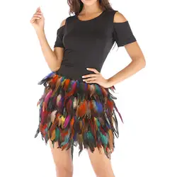 Для женщин Радуга "Павлин", юбка с перьями пикантные эластичные уличные вечерние джазовый танец мини-юбка на Рождество Санта Хэллоуин