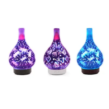 

3D Glass Firework Night Light Ultrasonic Essential Oil Diffuser Aroma Aromatherapy Fine Fog Humidifier Anti Slip Base Room Car