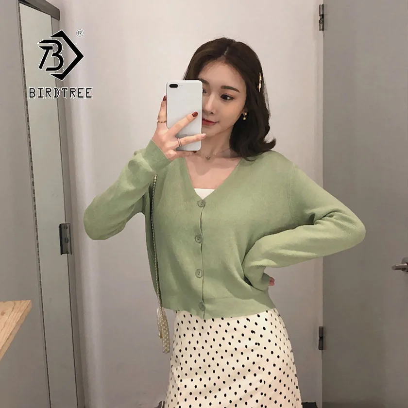 

2019 Autumn New Women's Cardigan Sweater Short Thin Single Breasted Solid Korean Elegant Fashion Casual Sweet Tops C97617D