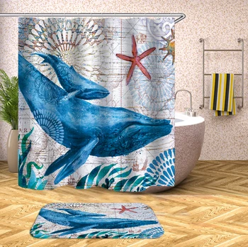 

Sea shower curtain Cartoon Marine Polyester Shower Curtain Waterproof Home Bathroom Curtains 3D Shower curtains Or Mat