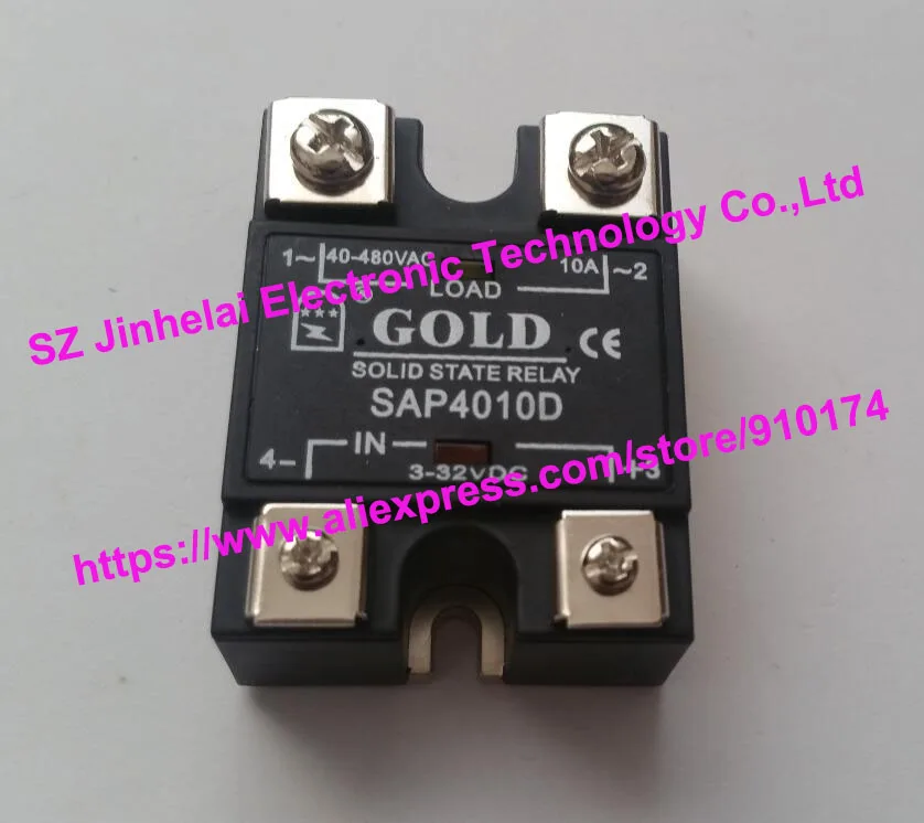 

Authentic original SAP4010D GOLD Single-phase solid state relay DC control AC 10A 3-32VDC 40-480VAC