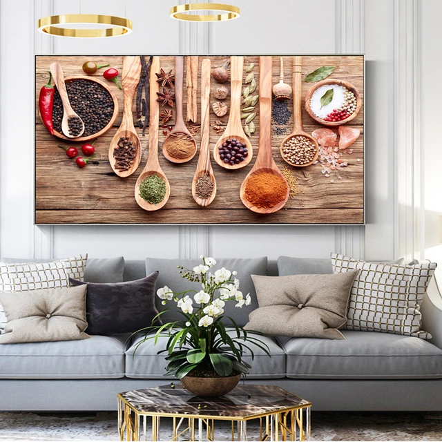 Buy Colorful Spice and Spoon In Table Canvas Paintings Kitchen Themed Wall Art