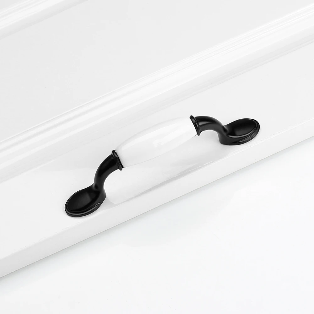 1 шт. черно-белые керамические дверные ручки в стиле кантри, ручки для выдвижных ящиков, ручки для кухонного шкафа и ручки для мебели