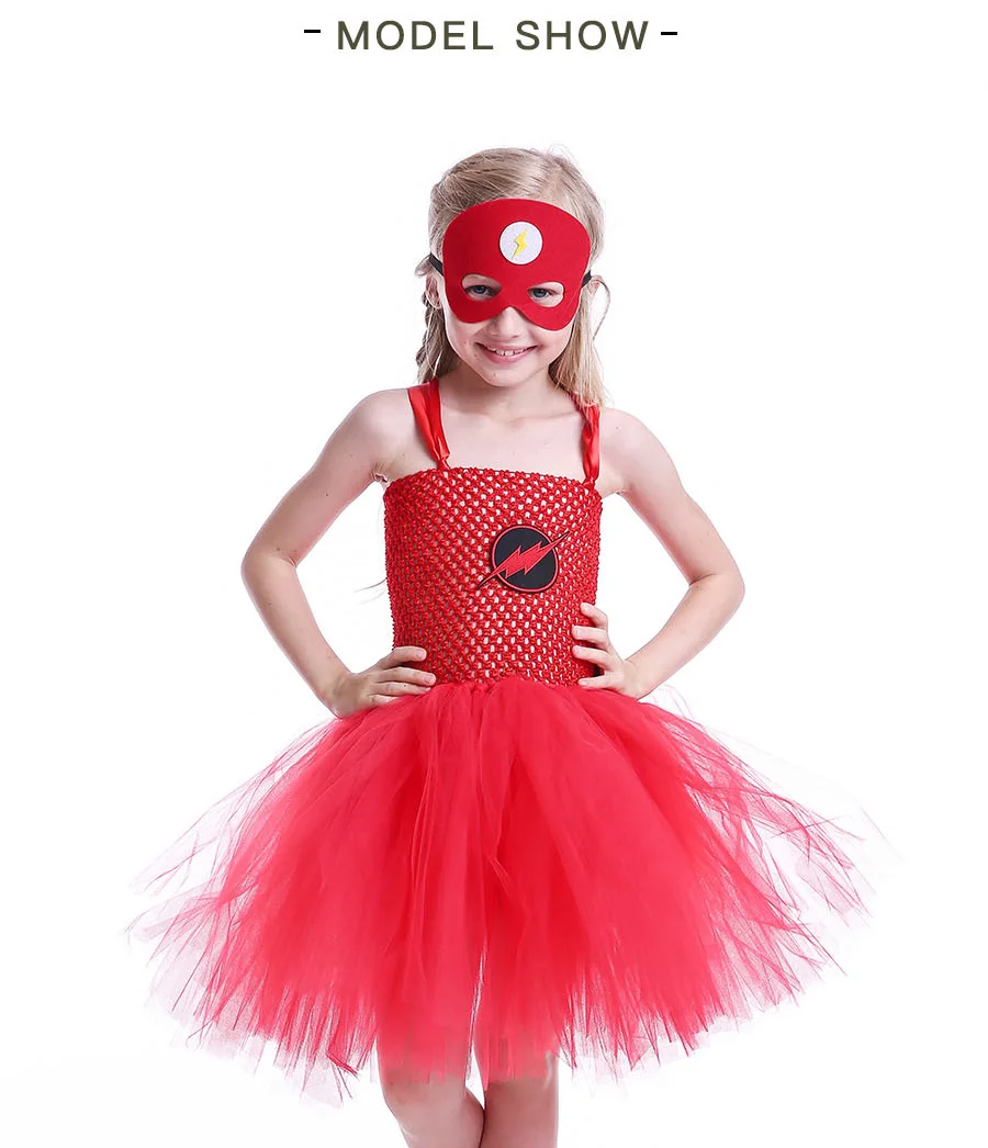 Girl Flash Inspired Superhero Tutu Dress Costume with Mask Kids Birthday Party Halloween Purim Clothing Cosplay Photo Props Dress (5)