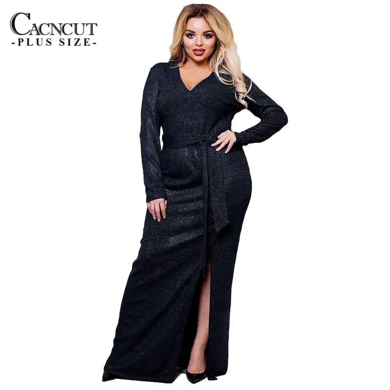 

New Sequin Split Long Dress Maxi 6XL Plus Size Women Dress Shiny Evening Party Dresses Large Big Size Winter Robe Clothing Blue