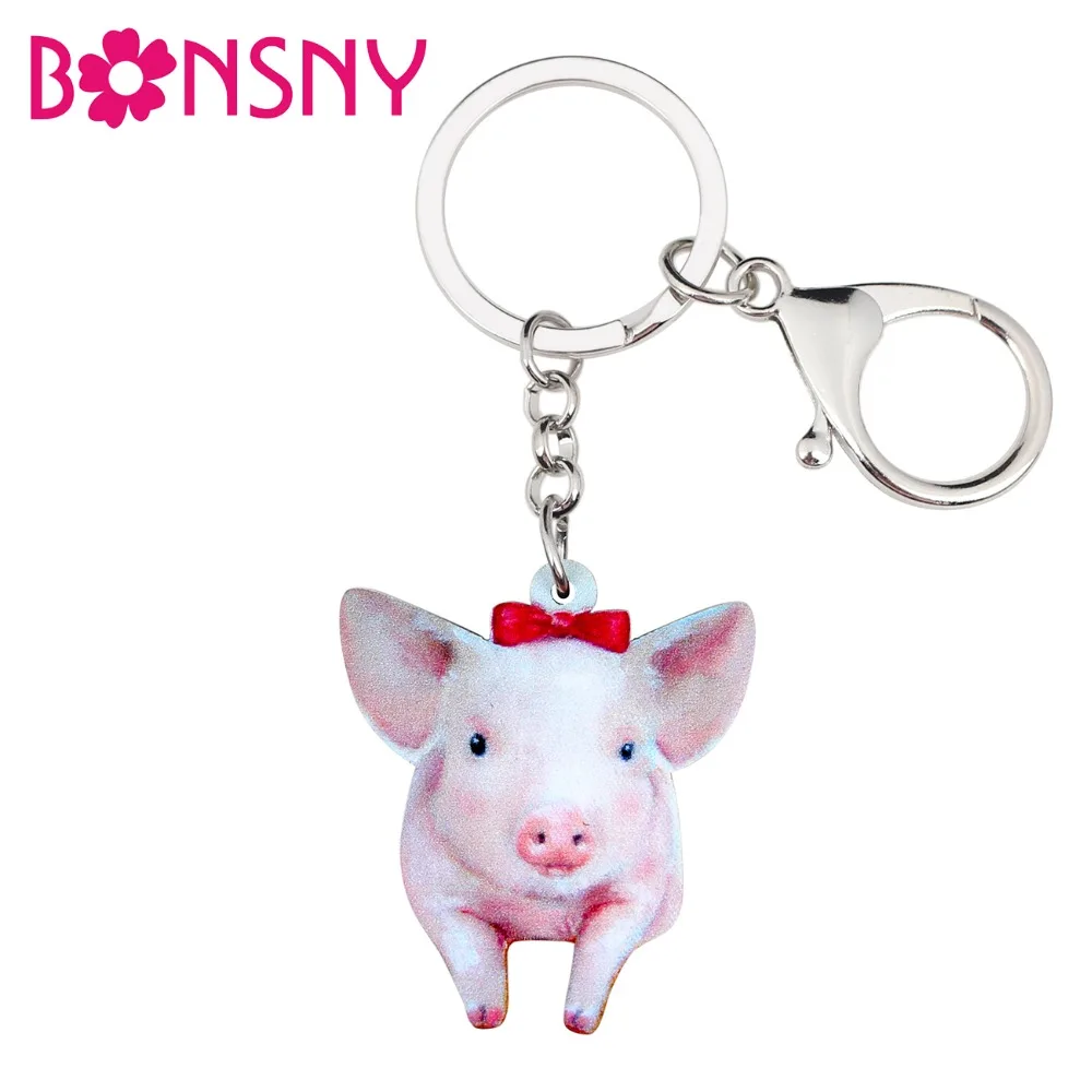 Bonsny акриловый аниме бант Розовая Свинья брелок Новинка Животные фермы ювелирные