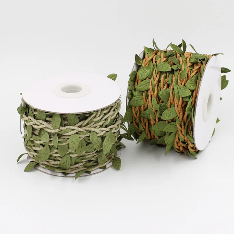Queenbox 5.5Yard Braided Jute Twine,Artificial Green Leaves Rope Burlap