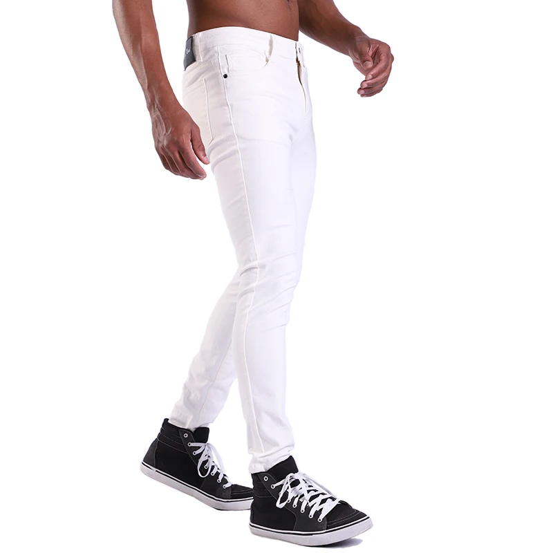Одиночные дорожные супер обтягивающие джинсы для мужчин, новинка, мужские черные байкерские джинсы, уличная одежда, Стрейчевые джинсовые штаны, облегающие мужские джинсы, бренд Homme - Цвет: White Skinny Jeans