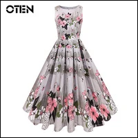 OTEN-2018-Summer-Sleeveless-vintage-dress-rockabilly-pin-up-White-Pink-Flower-Printed-Casual-A-Line