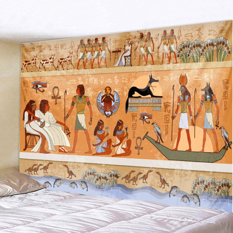 

Psychedelic Egyptian Ancient Mural Series Fresh Plant Bohemian Decorative Hippie Tapestry Sandy Beach Throw Rug Blanket