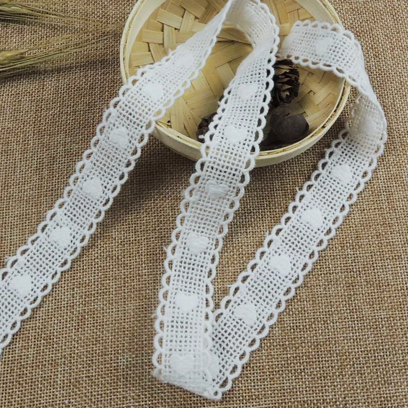 

Natural retro cotton lace trim off white lace fabric ribbon with heart crocheted sewing lace DIY craft-QX