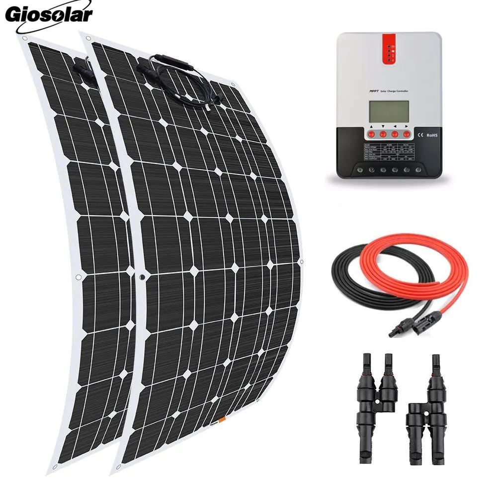 200 Watt Flexible Solar Panel Kit Battery Charger Monocrystalline cell with MPPT 40A Charge Controller for Marine Off-Grid | Обустройство