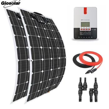 

200 Watt Flexible Solar Panel Kit Battery Charger Monocrystalline cell with MPPT 40A Charge Controller for Marine Off-Grid