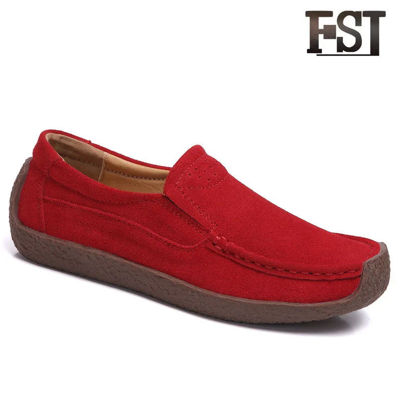 

FSJ Genuine Leather Woman Kid Suede Loafers Solid Casual Flats Summer Square Toe Slip On Office Career Big Size 42 Peas Shoes