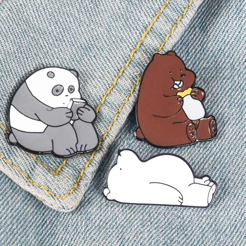 

Animal Cartoon Pin Bare Bears Cute Grizzly Panda Ice Bear Denim Enamel Pins Kawaii Lapel Brooches Badges Fashion Gifts